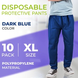 AMZ Medical Supply Dark Blue Disposable Scrub Pants for Men and Women, 2X-Large. Pack of 10 Polypropylene Hospital Scrubs Unisex. Disposable Pants Medical with Drawstring Tie, Back and Front Pockets