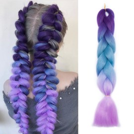 Rich Choices Braiding Hair Extensions Ombre 4 Tones Jumbo Braids Hair Extensions for Braiding Coloured Hair for Twist 24”, 1 Bundles - Purple to Blue to Light Purple