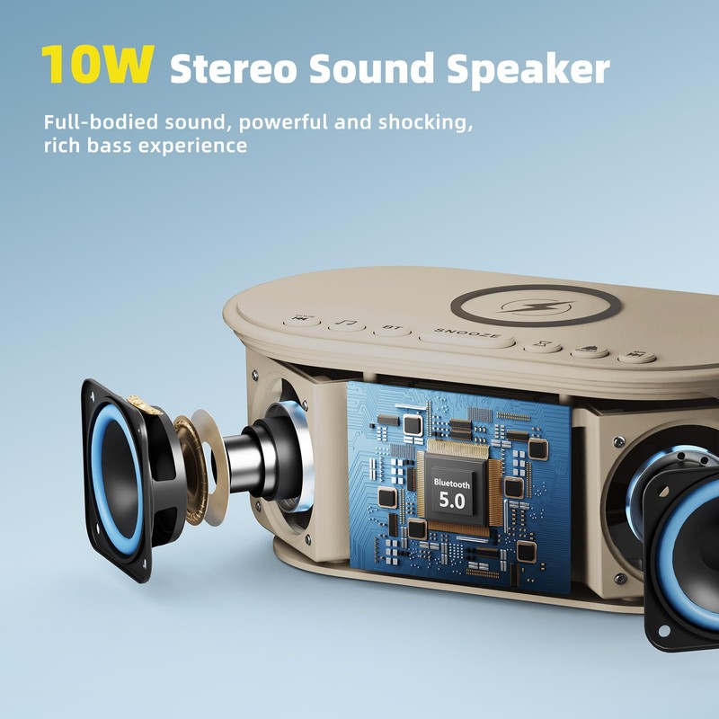 Sound Machine Alarm Clock for Bedrooms: Bluetooth 10W Stereo Sound