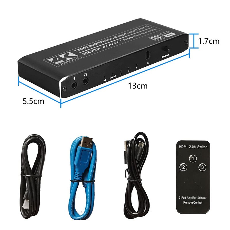 HDMI Switcher, HDMI Capture, HDMI 2.0, HDCP2.2, 4K60HZ, HDR, USB3.0