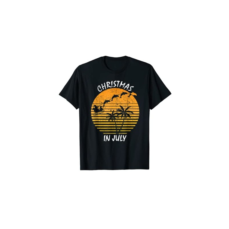 Christmas in July Christmas in Summer Dolphins Santa T-Shirt, black,
