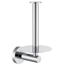 Vertical Toilet Paper Holder, Aomasi Stainless Steel Modern Bathroom Chrome Tissue Hanger with Round Plate, Standing Style TP Roll Storage, Wall Mounted