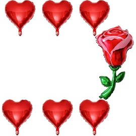 8 Pcs Red Heart Balloons Love Bears Balloons Red Flower Rose Balloons for Valentines Day Decorations Bridal Shower Wedding Party Supplies