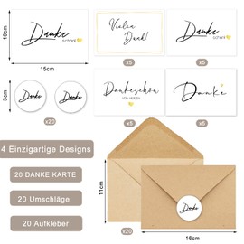 Ozagkad 20 Thank You Cards, Thank You Cards with Envelope and Sticker, 4 Designs Greeting Card, Thank You Card for Teacher Colleagues Wedding Guests (Thank You 1)