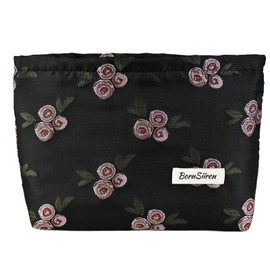 Black Floral Makeup Bag,Cosmetic Bag for Women, Large Capacity Toiletry Bag,Zipper Pouch, Travel Accessories Storage with Lining