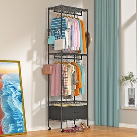 VyGrow Clothes Rack Heavy Duty Rolling Garment Rack 4 Tiers with Double Rods and Side Hooks | Storage Box | Height Adjustable | Load 400LBS | 23" L x 13.18" W x 78.74" H