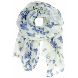 World of Shawls New Ladies Women Celebrity Style Long Scarf Scarves Maxi Sarong (White with Blue Butterfly)