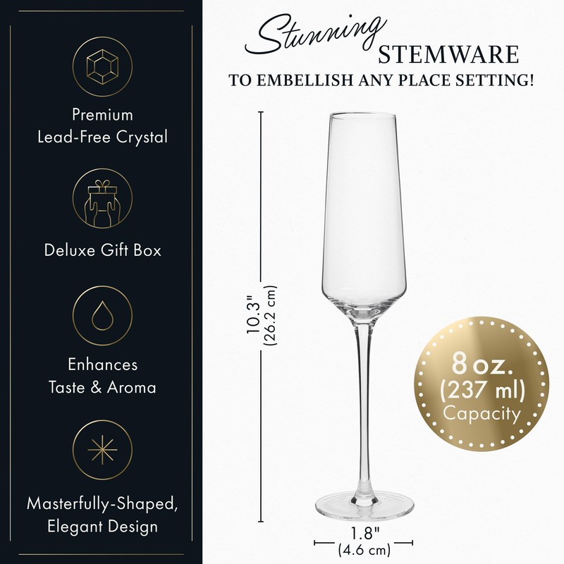 ELIXIR GLASSWARE Classy Champagne Flutes - 8 oz - Set