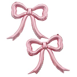 Pink Bow Foil Balloons Set – 2pcs Mylar Bow Coquette Balloons for Girls Birthday, Bridal Shower, Baby Shower, Bachelorette Party Decorations, Sweet Bow Tie Theme Decor