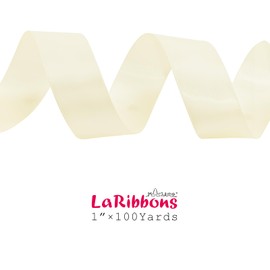 LaRibbons Off White Satin Ribbon 1 Inch x 100 Yards - Double Sided Silk Ribbon for Gift Wrapping Wedding Decoration Bows Bouquet Floral Arrangement Crafts