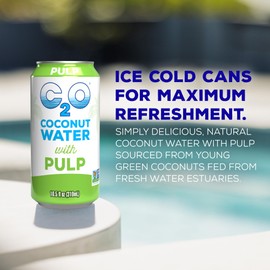 C2O - Coconut Water with Pulp (24 Pack, 3 Boxes of 8) - Made with Fresh Coconut Water - Plant Based, Non GMO Canned Water - Natural Hydration, Essential Electrolytes, & Potassium - 24 Cans, 10.5 FL OZ