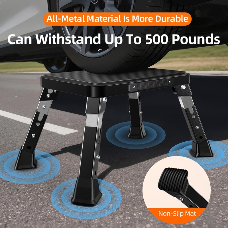 Blissfuhue Foldable RV Step Stool, Adjustable Height 6.7-9.1in,Heavy Duty Metal