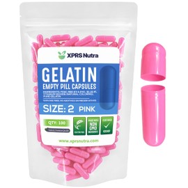XPRS Nutra Size 2 Empty Capsules - 100 Count Empty Gelatin Capsules - Empty Pill Capsules - DIY Capsule Filling - Pure Bovine Pill Capsules Empty Gel Caps (Pink)
