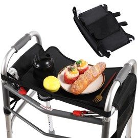 Hook-On Walker Tray, Cup Holder & Tool Free Quick Assembly, Non Slip Mobility Table for Seniors, Multi Functional Removable Tray, Portable Multipurpose Walker Accessories