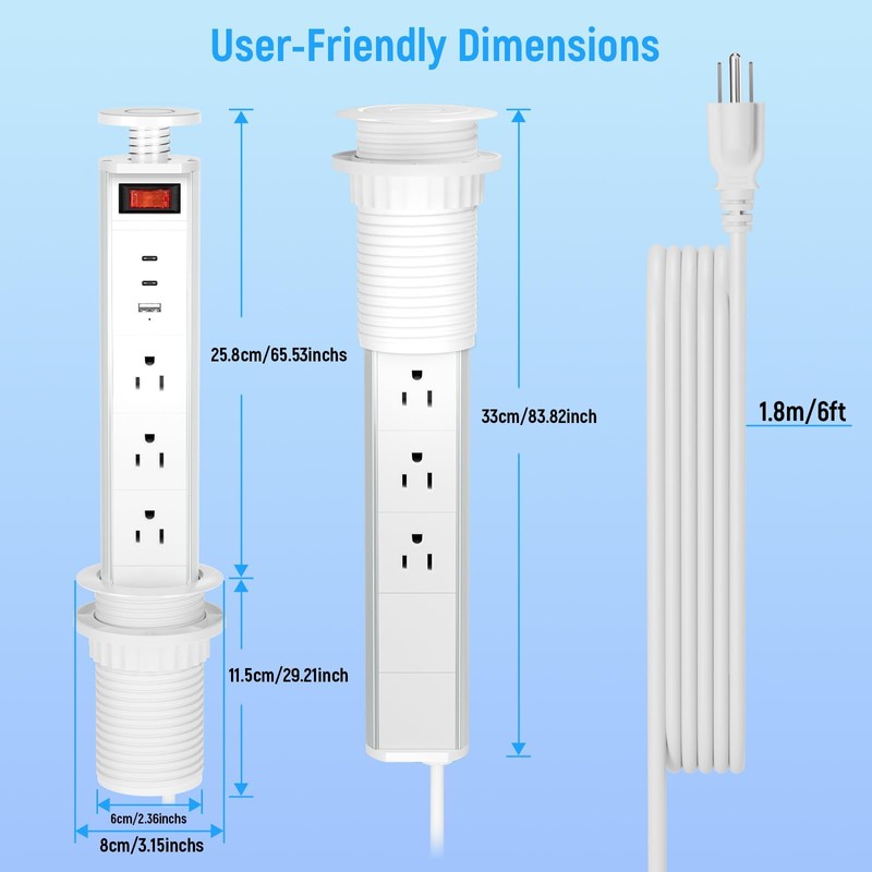 Pop Up Outlet for Countertop, 2.5'' Manual Lift Recessed Power