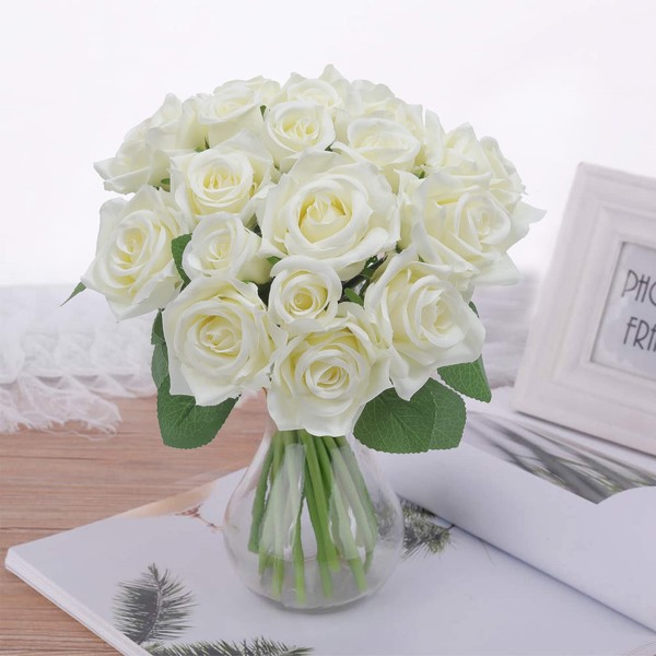 Pauwer 2 pièces 18 Fleur Artificielle de Tête Bouquet de Rose Faux Bouquet en Soie pour la Maison Bricolage Jardin Bureau Décoration de Mariage