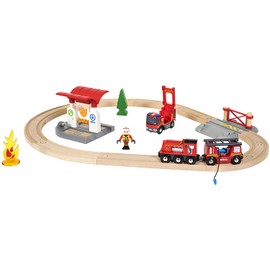 BRIO 33815 Rescue Firefighter Set | 18 Piece Train Toy with a Fire Truck, Accessories and Wooden Tracks for Ages 3 and Up