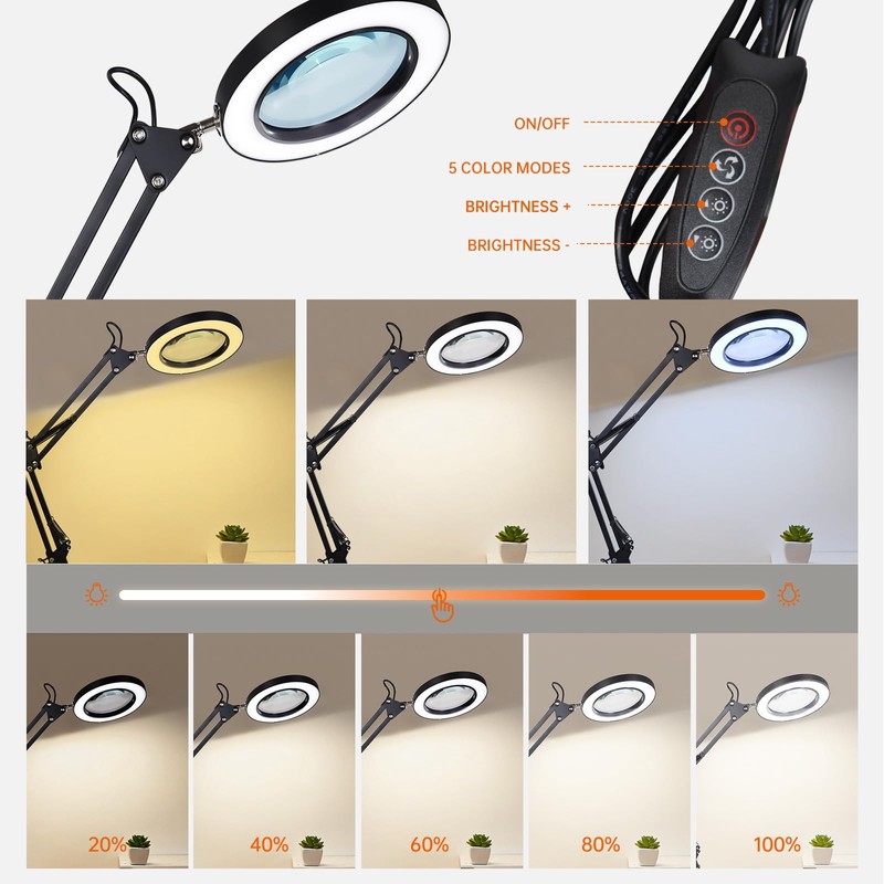 10x Magnifying Glass with Light, 3 Color Modes Dimmable LED