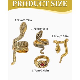 MOPZIJA 4 pieces snake ring, vintage snake open rings, crystal cross index finger ring, pintail ring, jewellery gifts for women and girls, snake jewellery, snake jewellery, gold