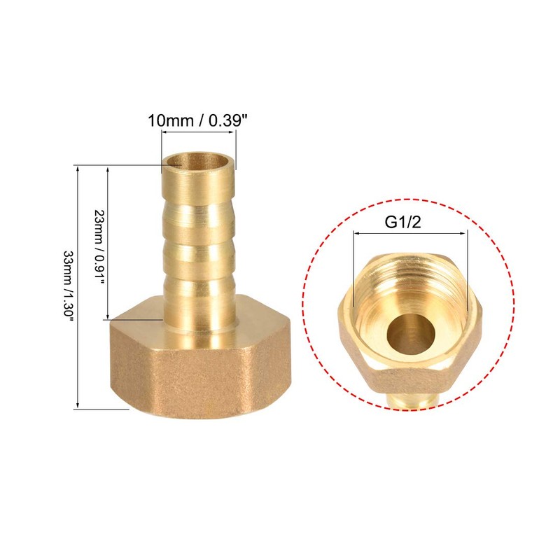 sourcing map Brass Hose Barb Fitting Connector, 10mm Barb G1/2