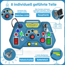 Tokiyis Montessori Busy Board from 1 Year, Motor Skills Board with LED Light & Switch, Sensory Learning Toy from 2 Years, Gift 1 Year Boy and Girl 12 18 Months 3 4 Years