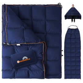 easedeco Down Camping Blanket - Lightweight Packable Warm Puffy Travel Quilt with Footbox, 650 Fill Power Waterproof Outdoor Blankets for Hiking, Travel Down Quilt, Navy Blue, 1lb 1oz / 77''*52''