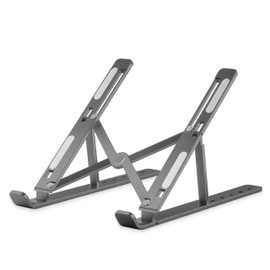 Domstar Laptop Stand, Foldable PC Stand, Aluminum Alloy, Adjustable Height, 6 Levels of Height, Anti-Slip, Lightweight, Portable, For Home Work/Posture Improvement, Storage Bag Included (Dark Gray)