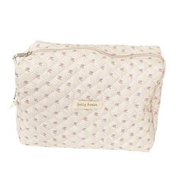 Cotton Makeup Bag Large Travel Cosmetic Bag Quilted Cosmetic Pouch Coquette Aesthetic Floral Toiletry Bag, B-Beige, 9.4x6.7x3.54in