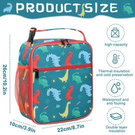 Auirshiky Lunch Bag Kids Insulated Lunch Bag Children with Bottle Holder, Green Cool Bag Small Schools Portable for Boys Girls (Dinosaur)