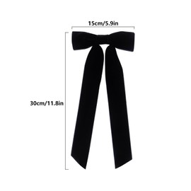 2 Pack Bow Hair Clips with Long Tail, Velvet Hair Ribbons Large Hair Bows for Women, Hair Accessories for Women Girls(Black)