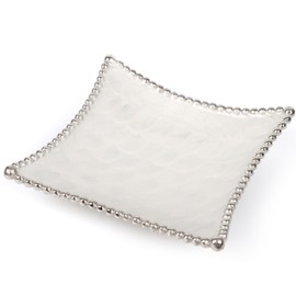 Serving Tray Handmade Metal Fruit Bowl Decorative Vanity Platter Tray, Kitchen Bathroom Counter Storage Counter Organizer - Silver Classic