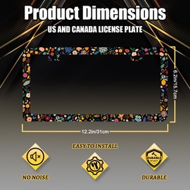 Watercolor Flowers License Plate Frame Cute Floral License Plate Holder Stainless Steel Auto Parts Funny Decoration Fits U.S. Canadian Standard Colorful License Plate for Women