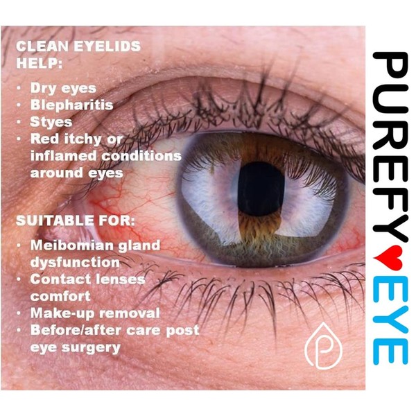 PUREFYEYE (Bundle) Eyelid Daily Cleanser for Relief from Dry Eyes, Itchy Skin, Rosacea, Pink Eyes. Gentle, Non-irritating and Hypoallergenic. (8ml, 1.7oz, 4oz)