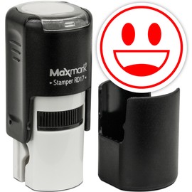 MaxMark Round Self Inking Emoji Stamp - Smiling - Red Ink