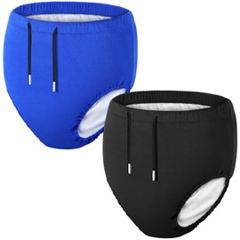 Glitopper 2 Pcs Youth Swim Diaper Special Needs Reusable Cloth Diaper Covers Waterproof Incontinence for Swimming,Unisex(Black, Blue,12-14t)