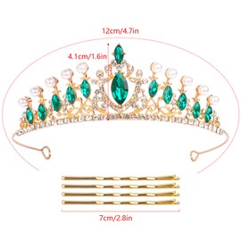 Green Crown Crystal Princess Tiara for Women Girl Rhinestones Crown Headbands Hair Accessories for Birthday Party, Wedding, Prom, Halloween