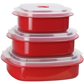 Reston Lloyd Nesting Microwave Containers, Set of 3, Adjustable Steam Vents, Airtight, Meal Prep, Durable BPA-Free Plastic- Freezer & Dishwasher Safe, Cookware & Food Storage, Anyday Cookware, Red