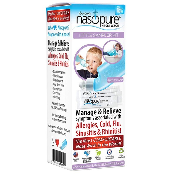 Dr. Hana's Nasopure The"Nicer Neti Pot" for Kids | Little Sampler | 4 Ounce Bottle with 4 Buffered Salt Packets | Nasal Irrigation for Natural Allergy Relief