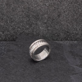 Hoxton London Men's Sterling Silver Twist Wide Ring - Size S