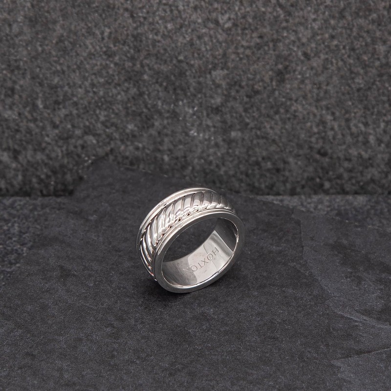 Hoxton London Men's Sterling Silver Twist Wide Ring - Size