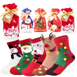 iZoeL Women's Christmas Cuddly Socks Christmas Socks House Socks Stopper Socks Winter Socks Cartoon Warm Socks Christmas Gift for Women (5 Pairs), Cuddly socks, 5 pairs