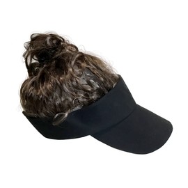 Billy-Bob Man Bun Visor, The World's First Man Bun Visor! Brown Hair!, Black, One Size