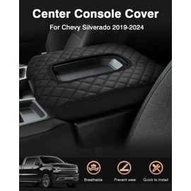 Shademax Center Console Cover for Chevy Silverado & GMC Sierra 2019-2024 Accessories, Silverado Armrest Cover Jump Seat Console Cushion Pad Middle Console Armrest Lid Protective Cover PU Leather Black
