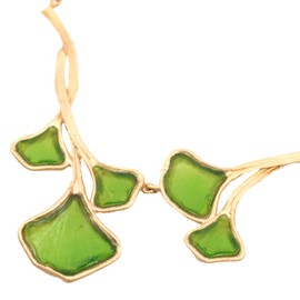 Michael Vincent Michaud American Handmade Cast Artisan Glass & Gold-Plated Green Ginkgo Leaf Necklace