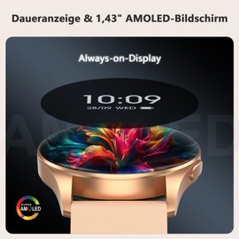 Blackview Smartwatch Women Men, 1.43 Inch AMOLED Screen, Virtual Always-On Watch, Fitness Watch with Phone Function, Active/Receive, Sports Watch, Pedometer, Pulse Sleep Monitor, for Android iOS