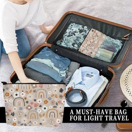 ADQWIOVL Cosmetic Bag Makeup Bag, Birthday Gifts for Women Mom, Cute Canvas Toiletry Bag, Durable Travel Toiletry Makeup Organizer Zipper Pouch, Lipstick Pouch, Cute Boho Flowers