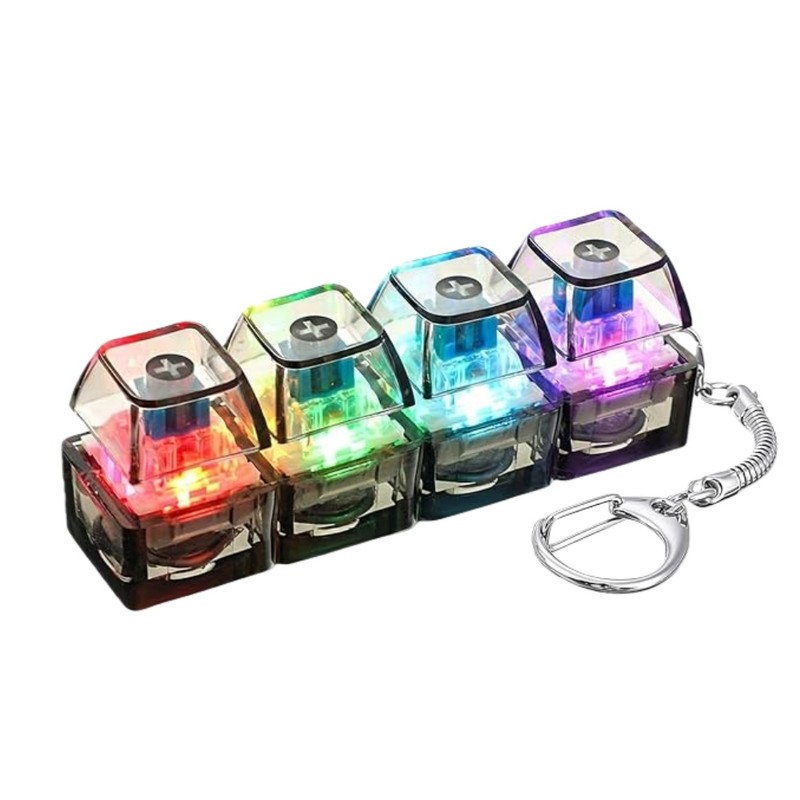 Light-Up Clickable Keyboard Button Keychain with LED, D-Shaped Buckle, Black