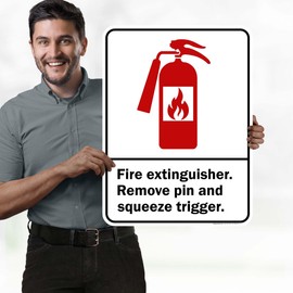 Fire Extinguisher Remove Pin And Squeeze Trigger Sign With Graphic 18x24 Inches, Rust Free .063 Aluminum, Fade Resistant, Made in USA by My Sign Center