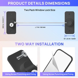 Window Locks Set for UPVC Windows, OTLGEUA 2Pcs Window Restrictor No Drilling Window Safety Lock, Refrigerator Lock for Children Security with Screws Keys (Black)