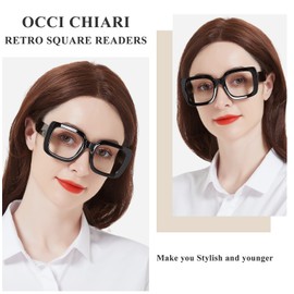 OCCI CHIARI 1.75 Reading Glasses Women Retro Square Oversized Readers 1.0 1.25 1.50 1.75 2.0 2.25 2.50 2.75 3.0 3.5 4.0 (Black, 1.75)